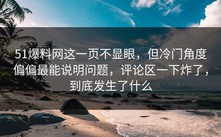 51爆料网这一页不显眼，但冷门角度偏偏最能说明问题，评论区一下炸了，到底发生了什么