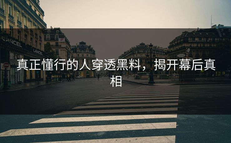 真正懂行的人穿透黑料，揭开幕后真相