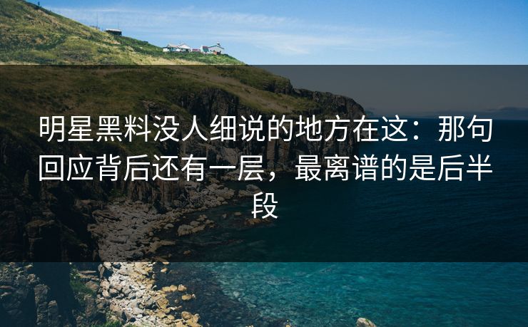 明星黑料没人细说的地方在这：那句回应背后还有一层，最离谱的是后半段